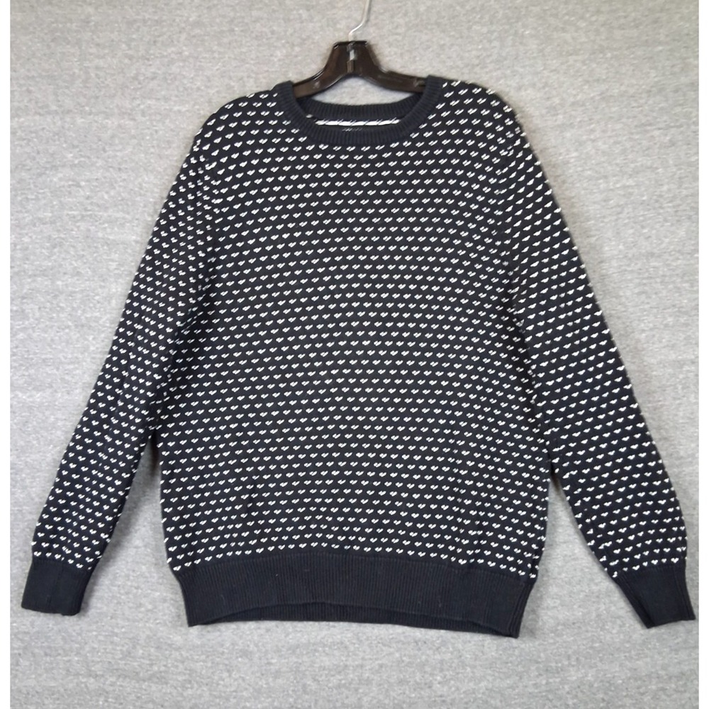 Croft Barrow Mens Sweater Large Blue White Birds Eye Coastal Preppy Academia VTG
